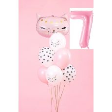 Balónkový set Kočka, 7.narozeniny, 8 ks