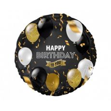 Fóliový balónek Happy Birthday to You, černý, 45 cm