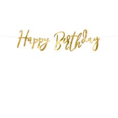 Banner Happy Birthday, zlatý, 16.5 x 62cm