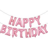 Fóliový balónek Nápis Happy Birthday růžový
