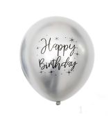 Balónek metalický stříbrný Happy Birthday, 30 cm, 5 ks