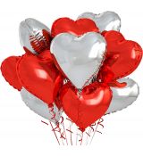 Fóliové srdce červeno-stříbrné, 10 ks