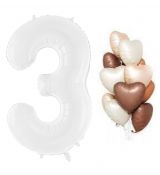 Balónkový set 3.narozeniny, bílo-hnědo-krémový, 6 ks