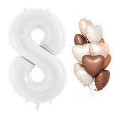 Balónkový set 8.narozeniny, bílo-hnědo-krémový, 6 ks