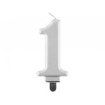 Svíčka na dort č. 1, metalická stříbrná, 8 cm