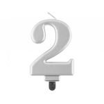 Svíčka na dort č. 2, metalická stříbrná, 8 cm