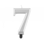 Svíčka na dort č. 7, metalická stříbrná, 8 cm