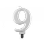 Svíčka na dort č. 9, metalická stříbrná, 8 cm