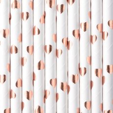 Papírová brčka SRDCE rose-gold, 10 ks