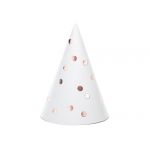 Čepice bílé barvy rose-gold puntík, 6 ks, 16 cm