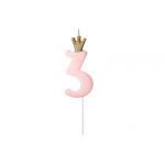Narozeninová svíčka číslo 3 světle růžová, 9,5 cm