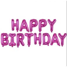Fóliový balónek Nápis Happy Birthday růžový
