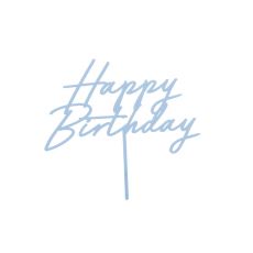 Akrylový zápich na dort Happy Birthday, mlhavě modrá, 16.5 cm