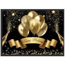 Foto plátno zlato-černá Happy Birthday, 150 x 100 cm