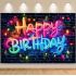 Foto plátno Neon Happy Birthday, 150 x 100 cm