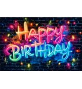 Foto plátno Neon Happy Birthday, 150 x 100 cm