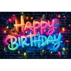 Foto plátno Neon Happy Birthday, 150 x 100 cm