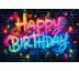 Foto plátno Neon Happy Birthday, 150 x 100 cm