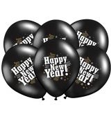 Balónek Happy New Year, černá metalíza, 30 cm, 5 ks