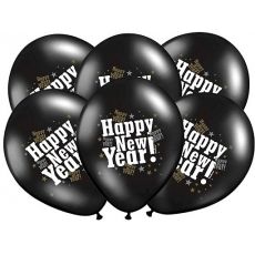 Balónek Happy New Year, černá metalíza, 30 cm, 5 ks