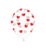 Balónek bílý červené srdce, 30 cm, 6 ks
