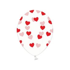 Balónek bílý červené srdce, 30 cm, 6 ks