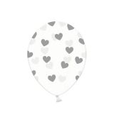 Balónek křišťálový stříbrné srdce, 30 cm, 6 ks