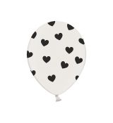 Balónek bílý černé srdce, 30 cm, 5 ks
