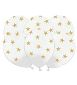 Balónek pastelový bílý Zlaté Hvězdy, 30 cm, 6 ks